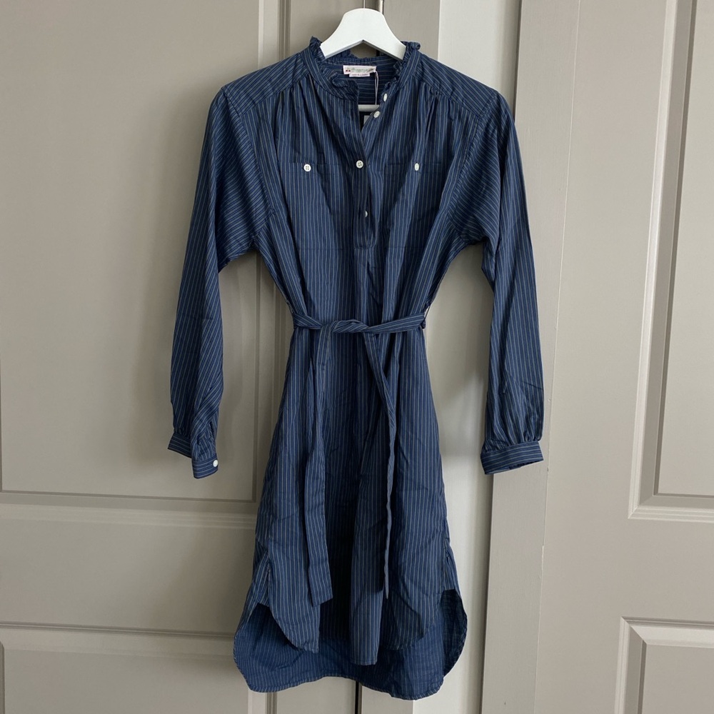 Bonpoint girls blue striped long sleeve shirt dress size 14y